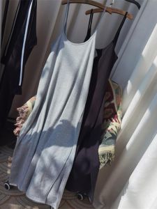 Casual Loose Long Strapless Dress Womens Simple Versatile Slimming Split Skirt Cotton Polyester Spring Autumn Fashion New Arrival