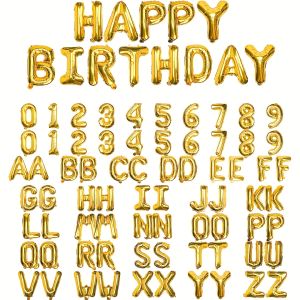 16inch Happy Birthday Balloon Banner Gold Balloons Letters Personalized Mylar Foil Birthday Decorations  A- Z  Number 0-9 "HA