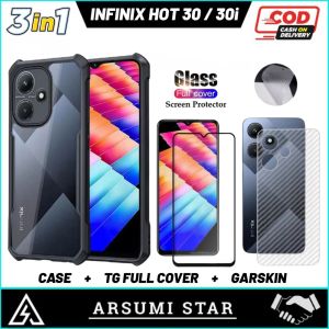 Promo Paket Murah 3in1 Case INFINIX HOT 30 / HOT 30i Series Hardcase Armor Tpu Shookprof Transparans Casing Bonus Anti Gores Ceramic Matte Anti Spy + Skin Carbon 3D