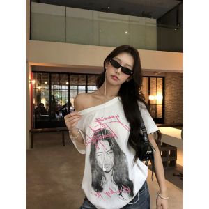 Summer Stylish Loose Off-Shoulder Slanted-Shoulder T-shirt