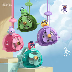 Quạt Mini Đồ Chơi Đeo Cổ Thỏ Hồng / Vịt Tím / Khủng Long Xanh / Gấu Lục Lam Phi Công Tích Hợp Sạc Type-C Tích Điện