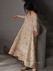 Short Sleeve Long Night Dress Pure Cotton Breast Pad Cool Sensation