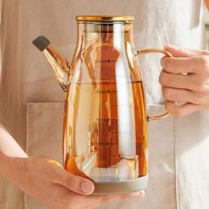 XMSJ | 600/800/1000ML Glass Oil Dispenser Bottle with Drip Free Spout Large Capacity Leak-Proof Oil Storage Container for Kitchen Tools