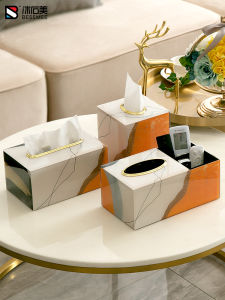 Luxurious Modern Orange Tissue Box Living Room Coffee Table Creative High End Drawstring Paper Storage Box Home Decor Accessories