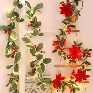 Artificial Christmas Berry Garland String Lights DIY Ivy Vine Rattan Wreath Lighting String Xmas Tree Ornaments For Party Decor