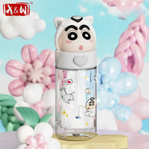 X&W 500ML for Crayon Shin-chan Water Bottle Straw Cup with Cartoon Lid Home Portable Cups Office Use PP Material Water Cup