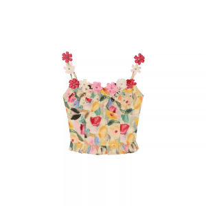 chaqi | French Sweet Style 3D Flower Strap Vest Women Summer Design Sensation Slimming Unique Exquisite Top V-neck Casual Wear