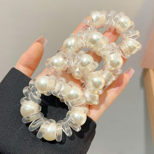 New Clear Elastic Hair Band Telephone Wire Line Silver Ball Pearl Ponytail Hair Ties Rubber Band Women Hair Accessories