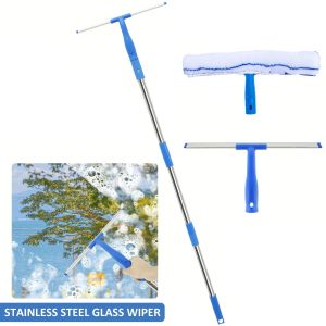 57" Extendable Window Cleaning Kit with Silicone Squeegee & Microfiber Brush - Perfect for Shower Glass Mirrors Doors