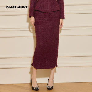 French Style Wine Red Collar Body-con Suit