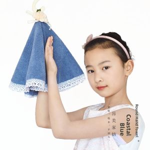round Hanging Absorbent Towel Cute Girl Handkerchief Home Kitchen Bathroom Water Absorbing Towel Lightweight Solid Color