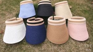 (Clearance) Sports Straw Sun Visor Hat Cloth Covered Slip on Visor Cotton Women Peaked Cap Golf and Tennis Summer Beach Travel