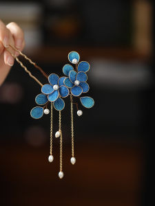 Handmade Embossed Silk Womens Hair Accessories Traditional Chinese Hanfu Hairpin U-Shaped Hairpin Ancient Style Hair Accessories