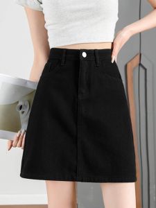 Black Denim Mini Skirt Womens High Waist Slimming A-Line Half-length Anti-exposure Summer New Style Commute Korean Version