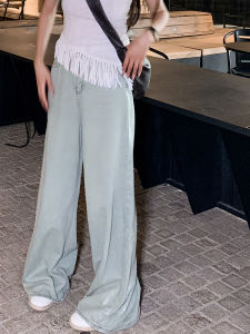Womens Summer Thin Wide Leg Jeans Loose Comfortable Loose Feeling Casual Loose Fit Straight Cut Lightweight Denim Trousers