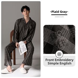 JIALEFEN | Mens Cotton Long Sleeve Plaid Loungewear Four Seasons Use