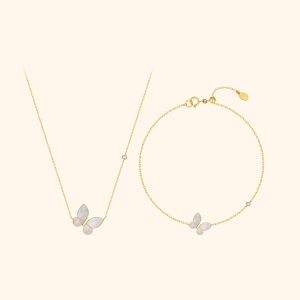 Helas | Pearl and Diamond Butterfly Necklace and Bracelet Set 18K Gold