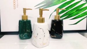 [Local delivery]Ceramic Soap Dispense with Golden Pump Shower Gel Empty Bottle Shampoo Container