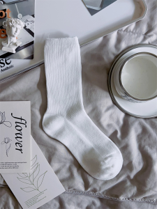 Pure Cotton Long Tube Socks for Women in Black White Grey Simple Style Moisture Wicking Jacquard Cloth Pantyhose