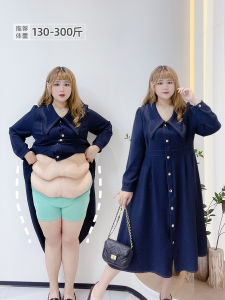 plus Size French Style Bell Collar Commute Slimming Effectiveness Denim Dress A-Line High Waist Long Sleeve Autumn Winter Womens Dress