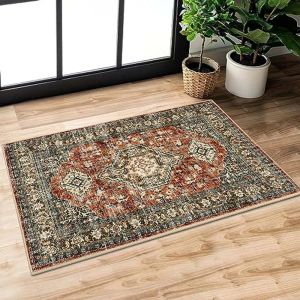 VIKAMA Lahum Oriental Indoor Mat - Washable Indoor Entrance Rug Anti-slip Retro Bedroom and Bathroom Carpet Home Decoration