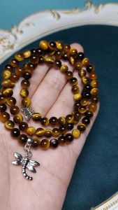 Vòng tay phong thủy đá Mắt Hổ Vàng Nâu 6 li quấn 3 vòng mix Charm Bướm Hợp Mệnh Kim Thổ | Hoa Minh Gem