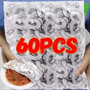 ถุงบรรจุภัณฑ์สำหรับอาหารสดเกรดอาหาร60ชิ้นฝาปิดกันความร้อนสำหรับถุงเก็บของห้องครัวผักผลไม้ฟิล์มฟอยล์อะลูมิเนียมฝาครอบอาหาร