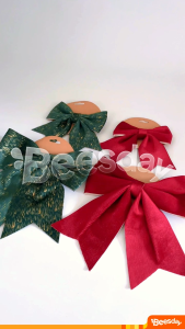 Hiasan Pita Bludru 15cm 25cm Hijau Maroon (V75) | Dekorasi Pohon Natal