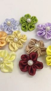 20pcs 2.3cm-2.5cm Mini Pearl Flower Patch Fabric Flower Ribbon Flower DIY Flower Doorgift Flower Satin Ribbon Flower
