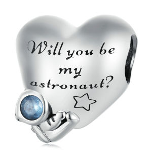 BAMOER 925 Sterling Silver Astronaut Hanging Bead Heart-shapped Charms for Women Bracelet and Necklace DIY Fine Jewelry BSC790