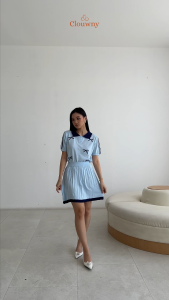 Clouwny Thea Ribbon Set Setelan Rok Wanita Premium Knit Korean Look Fit to XXL