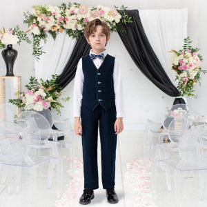 LOlanta Kids Formal Suit Boy Gentleman Set Vest Pants White T-shirt Bow Children Wedding Christmas Birthday Party Clothing 2-11 Years