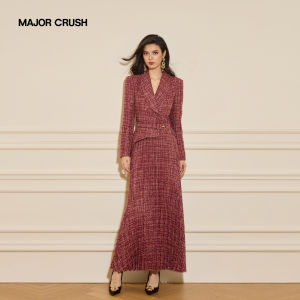 Retro Elegant Chanel Style Wine Red Long Dress