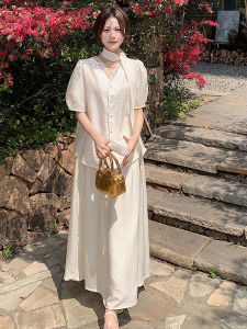 YINLUOYA | Stylish Summer Outfit Set French Elegance Short Sleeve Shirt Half Skirt Two Piece Set Breathable Comfortable Lightweight V Neck