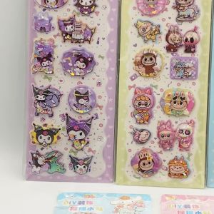 TAIYO DIY Sticker Air Karakter Labubu Melody Kuromi Cinnamoroll Stiker Timbul 3D Water Gliter Kids Toys