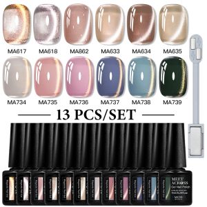 13pcs Cat Magnetic Gel Nail Polish Set Light Gold Magnetic Gel Semi Permanent UV Gel Varnish Soak Off Nail Supplies DIY Manicure