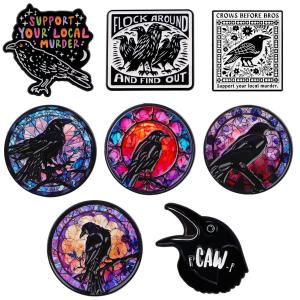 Black Crow Enamel Pin Cartoon Bird Brooch For Coat Womens Brooches Fashion Lapel Badges Jewelry Halloween Decoration Gift