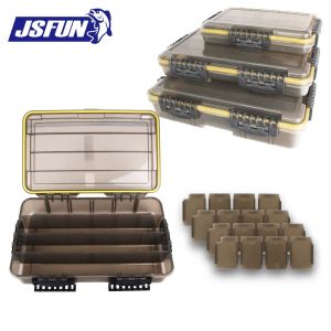 JSFUN Waterproof Floating Tackle Box S/M/L with Adjustable Dividers Transparent Brown Anti-UV Lid for Fishing Lure Organization