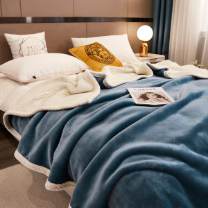 Lamb Fur Plain Check Double Layer Blanket
