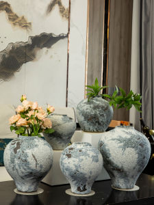 จิตรกรรมจีนโบราณ กระติกดอกไม้เซรามิกตกแต่งโต๊ะ กระติกดอกไม้แห้ง กระติกดอกไม้สด ตกแต่งห้องนั่งเล่น กระติกดอกไม้ขนาดใหญ่