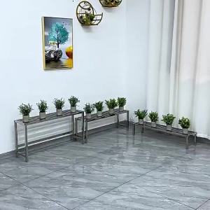 Wide Stainless Steel Stepladder Flower Rack Multiple Layers Outdoor Display Shelf