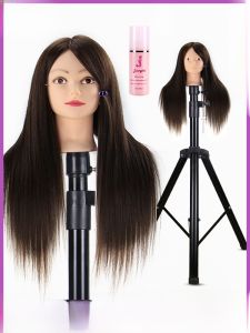 Professional Hairdressing Mannequin Full Real Hair Fake Human Head Model for Apprentices Practice Hair Cutting Styling Coloring