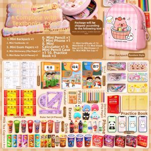Miniature School Bag with Full Set of Stationery and Books Girls Toy