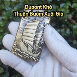 Bật Lửa Gas Đá Dupont Khò Thuận Buồm Xuôi Gió Vàng Đồng ( Lửa Khò Chống Gió )