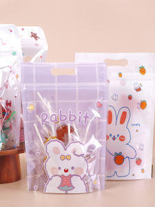 Thickened Handmade Baking Food Packaging Bag Gift Bag Cartoon Rabbit Candy Chocolate Biscuit Press Zipper Bag Kitchen Cooking