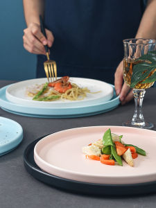 Matte Ceramic Flat Plate Macaron Color Series Cake Dim Sum Plate Western Dinner Pasta Pizza Plate Small Snack round Plate