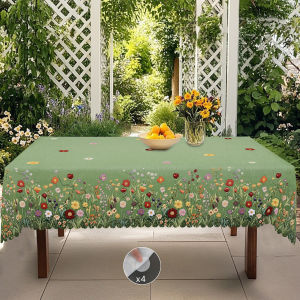 1 Piece of Flower Theme Printed Tablecloth Retro Country Farmhouse Style Colorfulful Flower Pattern Design Suitable for Wedding Season Mothers Day Anniversary Birthday Party Spring and Summer Camping Style Decoration Kitchen Accessories Resta...