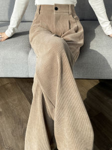 Khaki Corduroy Pants Childrens Autumn and Winter 2023 New Arrival High Waist Chenille Loose Straight-leg Loose Pants Drape