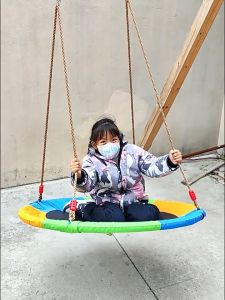 Goodies Saucer Tree Swing 40 Inch Outdoor Flying Swing with Tree Strap Natural Rubber Ventilation Holes 8 Years+ Backyard Partially Assembled