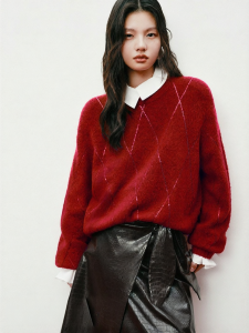 Vero Moda | Wool Blend Glitter Red Round Neck Knitwear
